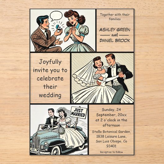 ヴィンテージお洒落ロマン対漫画結婚ズ アクリル招待状 (正面)