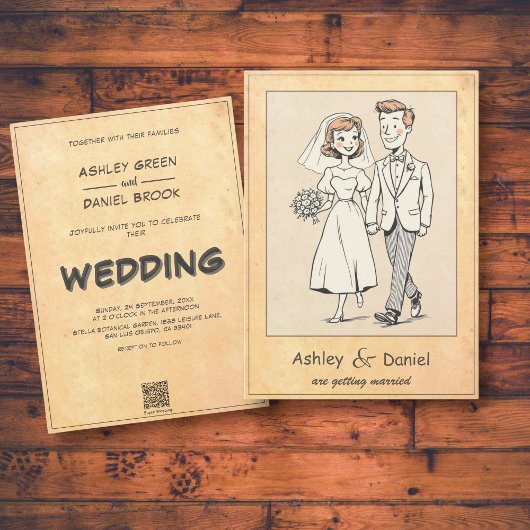 ヴィンテージお洒落ロマン対漫画結婚ズ 招待状