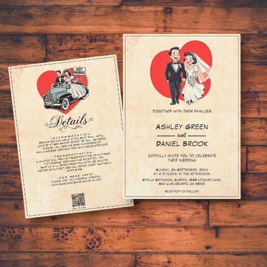 ヴィンテージお洒落ロマン対漫画結婚ズ 招待状