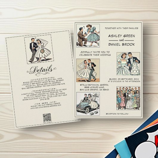 ヴィンテージお洒落ロマン50年代漫画ブック結婚ズ 招待状