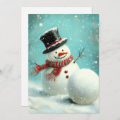 ヴィンテージお洒落冬雪だるまジョイ シーズンカード (正面/裏面)