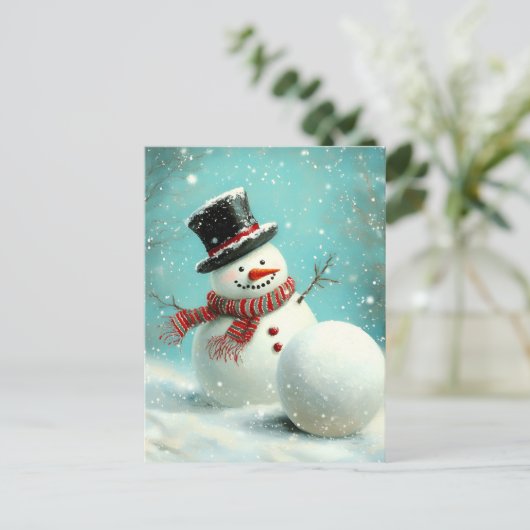 ヴィンテージお洒落冬雪だるまジョイ シーズンポストカード (スタンド正面)