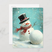 ヴィンテージお洒落冬雪だるまジョイ 案内ポストカード (正面/裏面)