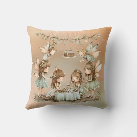ヴィンテージお洒落妖女の子の誕生日パーティギフト クッション (裏面)