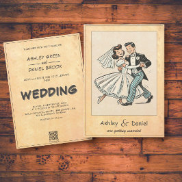 ヴィンテージお洒落新郎新婦漫画結婚ズ 招待状