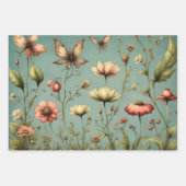 ヴィンテージお洒落植物性フローラスケッチ ラッピングペーパーシート (正面2)