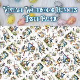 ヴィンテージお洒落水色イースターバニーパターン 薄葉紙