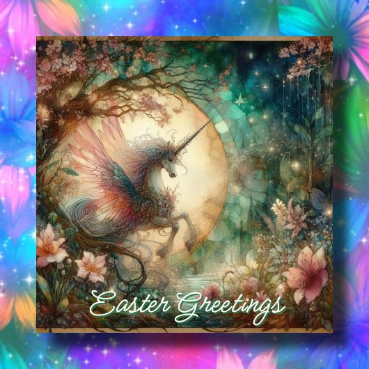 ヴィンテージお洒落水色ユニコーンイースター シーズンカード