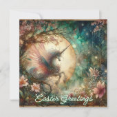 ヴィンテージお洒落水色ユニコーンイースター シーズンカード (正面)