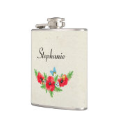ヴィンテージお洒落赤ポピーの水色（名前あり） フラスク (左)