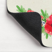 ヴィンテージお洒落赤ポピーの水色（名前あり） マウスパッド (コーナー)