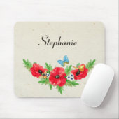 ヴィンテージお洒落赤ポピーの水色（名前あり） マウスパッド (マウス)