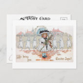 ヴィンテージお洒落踊りイースターバニーと子供 ポストカード (正面/裏面)