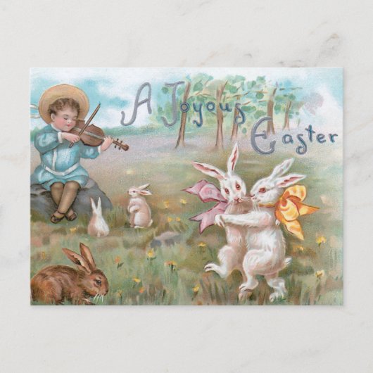 ヴィンテージお洒落踊りイースターバニー ポストカード (正面)