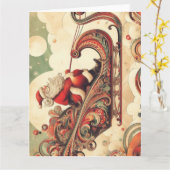 ヴィンテージお洒落/サンタ/クリスマス カード (黄色い花)