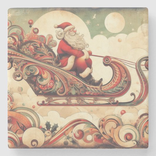 ヴィンテージお洒落/サンタ/クリスマス ストーンコースター (正面)