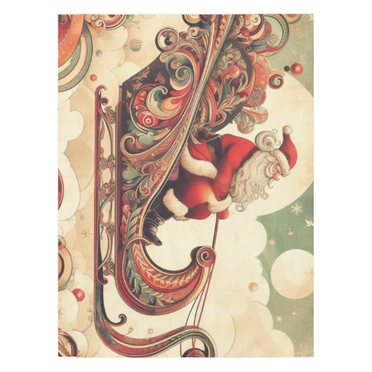 ヴィンテージお洒落/サンタ/クリスマス テーブルクロス (正面)