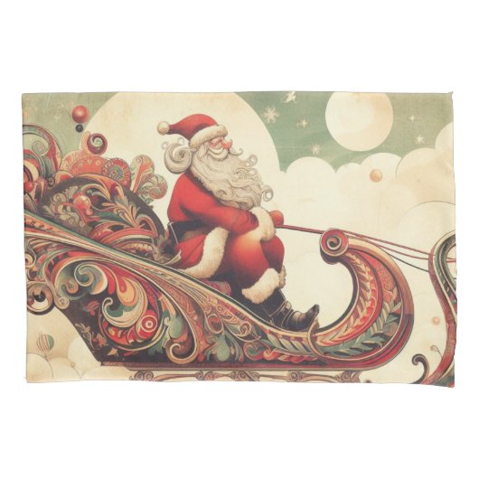 ヴィンテージお洒落/サンタ/クリスマス 枕カバー (正面)