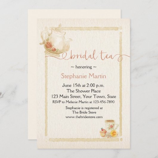 ヴィンテージお茶のブライダルシャワー招待 招待状 (正面/裏面)
