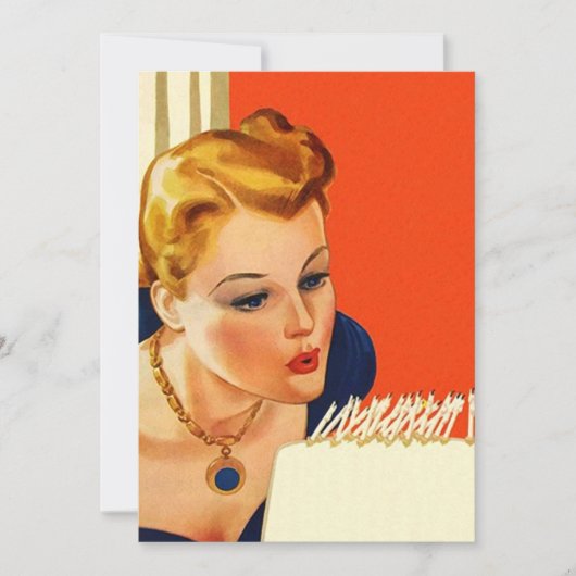 ヴィンテージお誕生日ケーキロウソク空白の招待状 招待状 (正面)