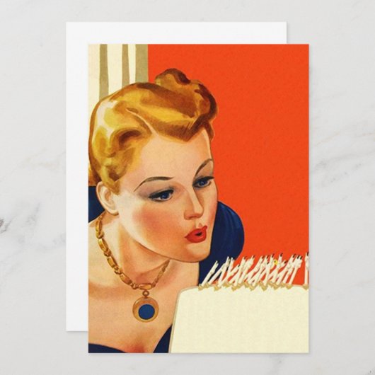 ヴィンテージお誕生日ケーキロウソク空白の招待状 招待状 (正面/裏面)