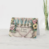 ヴィンテージお誕生日ケーキ（花とろうそく） カード (正面)