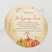 ヴィンテージかぼちゃオレンジ素朴感謝祭ディナー 招待状 (正面/裏面)