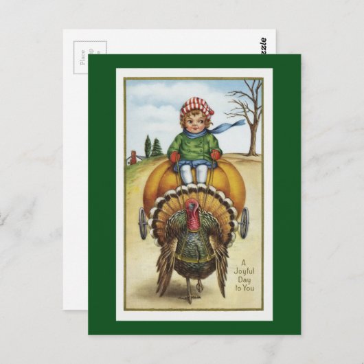 ヴィンテージかぼちゃカート及び七面鳥 ポストカード (正面/裏面)