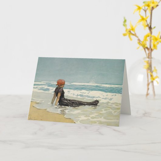 ヴィンテージからの夏のグリーティングカードビーチ カード (黄色い花)