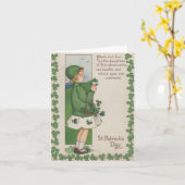 ヴィンテージかわいいアイルランド人少女セントパトリックの日の詩 カード (黄色い花)