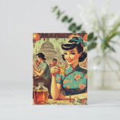 ヴィンテージかわいいアジアの少女 ポストカード (スタンド正面)