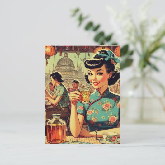 ヴィンテージかわいいアジアの少女 ポストカード (スタンド正面)