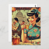 ヴィンテージかわいいアジアの少女 ポストカード (正面/裏面)