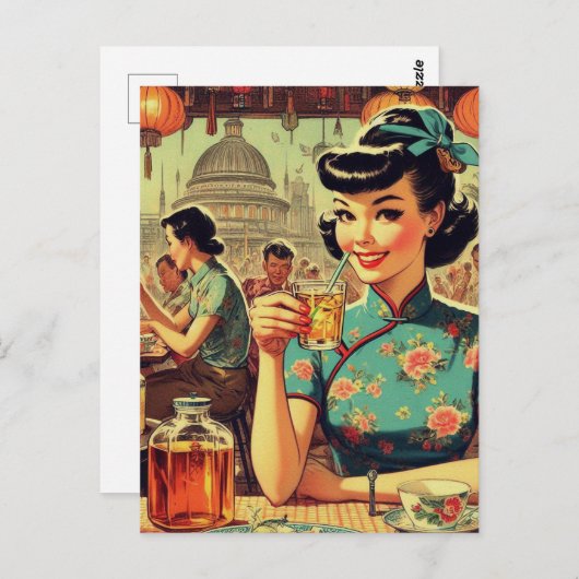 ヴィンテージかわいいアジアの少女 ポストカード (正面/裏面)