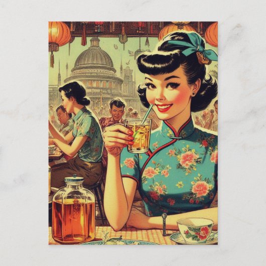 ヴィンテージかわいいアジアの少女 ポストカード (正面)