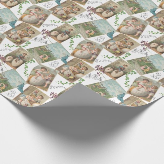 ヴィンテージかわいいイースター混合パターン男の子卵フローラ ラッピングペーパー (角)