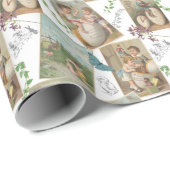 ヴィンテージかわいいイースター混合パターン男の子卵フローラ ラッピングペーパー (ロールコーナー)