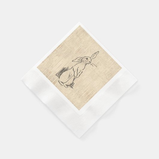 ヴィンテージかわいいウサギのアートスクリプト背景 縁ありカクテルナプキン (角)