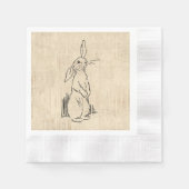 ヴィンテージかわいいウサギのアートスクリプト背景 縁ありカクテルナプキン (正面)