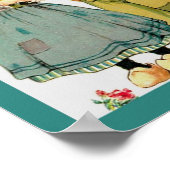 ヴィンテージかわいいオランダ男の子&女の子とバラ&ラブノート ポスター (角)