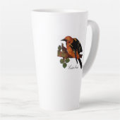 ヴィンテージかわいいカラフル明るい鳥と葉 カフェラテマグ (右アングル)