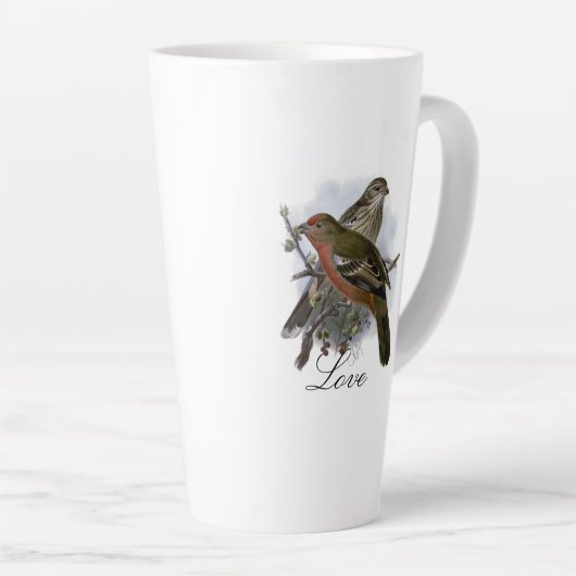 ヴィンテージかわいいカラフル青い鳥と葉 カフェラテマグ (右アングル)