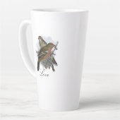 ヴィンテージかわいいカラフル青い鳥と葉 カフェラテマグ (左アングル)