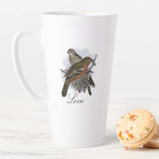 ヴィンテージかわいいカラフル青い鳥と葉 カフェラテマグ (インサイチュ)