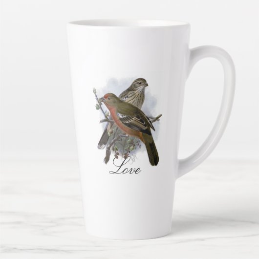 ヴィンテージかわいいカラフル青い鳥と葉 カフェラテマグ (右)