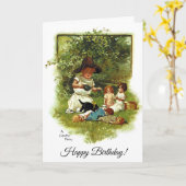 ヴィンテージかわいいガールアットザガーデン誕生日 カード (黄色い花)