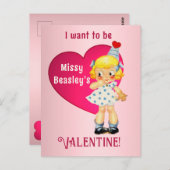 ヴィンテージかわいいガールバレンタインホリデーハガキ ポストカード (正面/裏面)