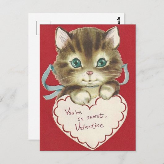 ヴィンテージかわいいキッテンバレンタインデー ポストカード (正面/裏面)
