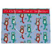 ヴィンテージかわいいキットキャットクロックパーソナライズされた抱き枕 ラージペーパーバッグ (正面)