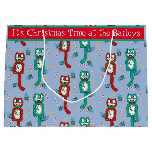 ヴィンテージかわいいキットキャットクロックパーソナライズされた抱き枕 ラージペーパーバッグ (正面)